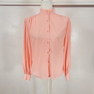 Vintage 80's Anne Klein Pink High Neck Long Sleeve Blouse